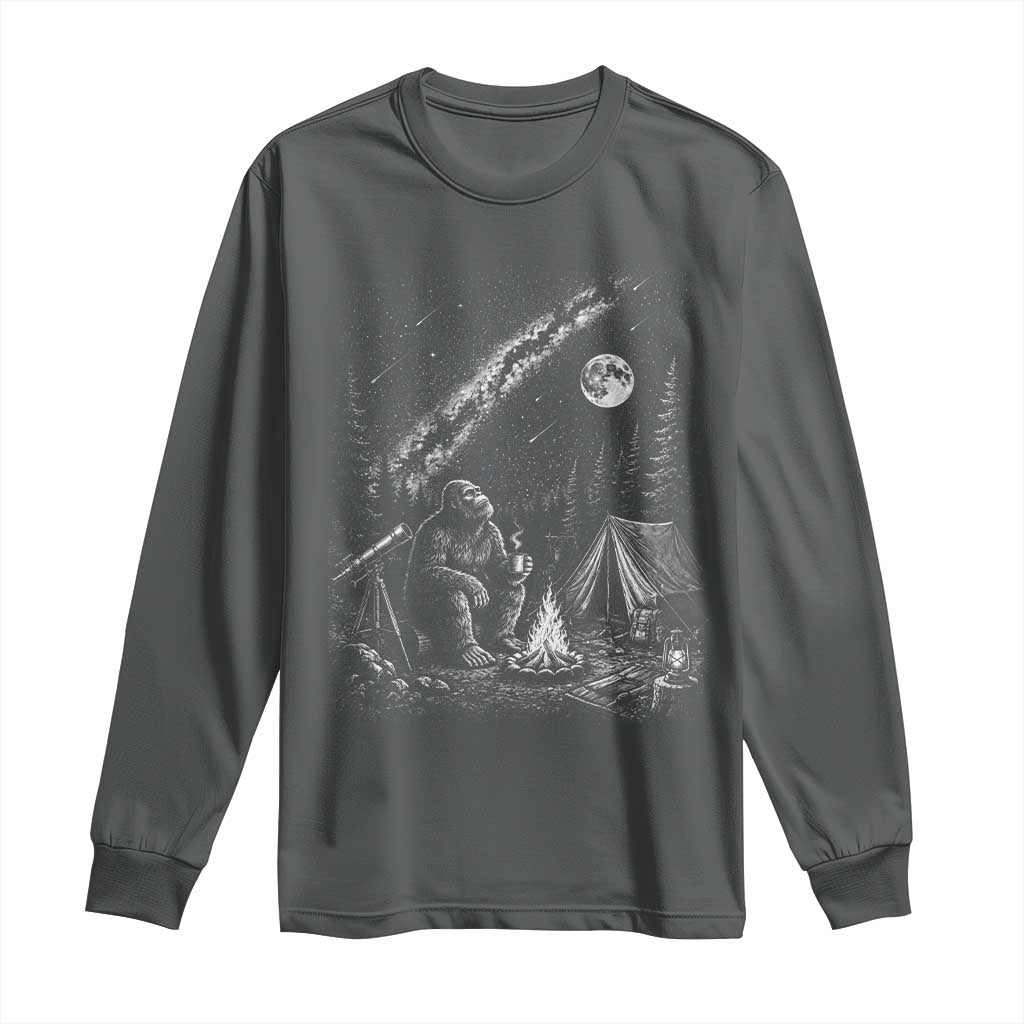 Bigfoot Camping Under Meteor Showers Long Sleeve Shirt Stargazer Gift
