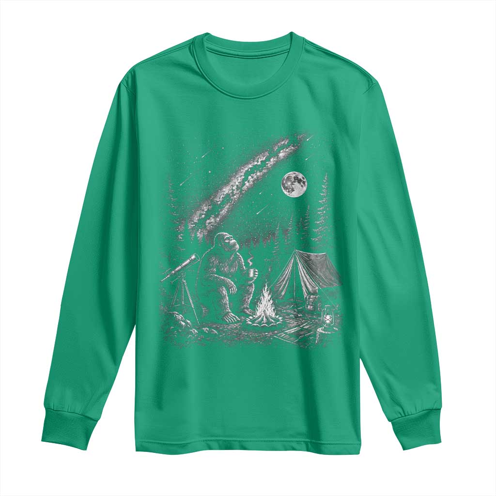 Bigfoot Camping Under Meteor Showers Long Sleeve Shirt Stargazer Gift