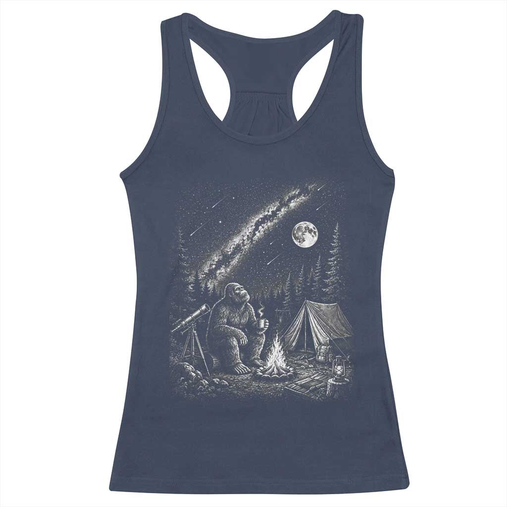 Bigfoot Camping Under Meteor Showers Racerback Tank Top Stargazer Gift