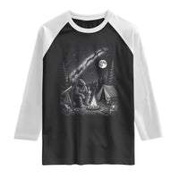 Bigfoot Camping Under Meteor Showers Raglan Shirt Stargazer Gift