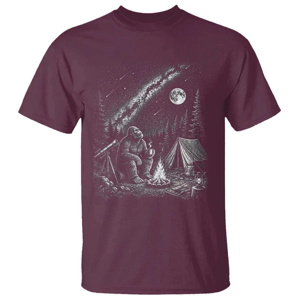 Bigfoot Camping Under Meteor Showers T Shirt Stargazer Gift