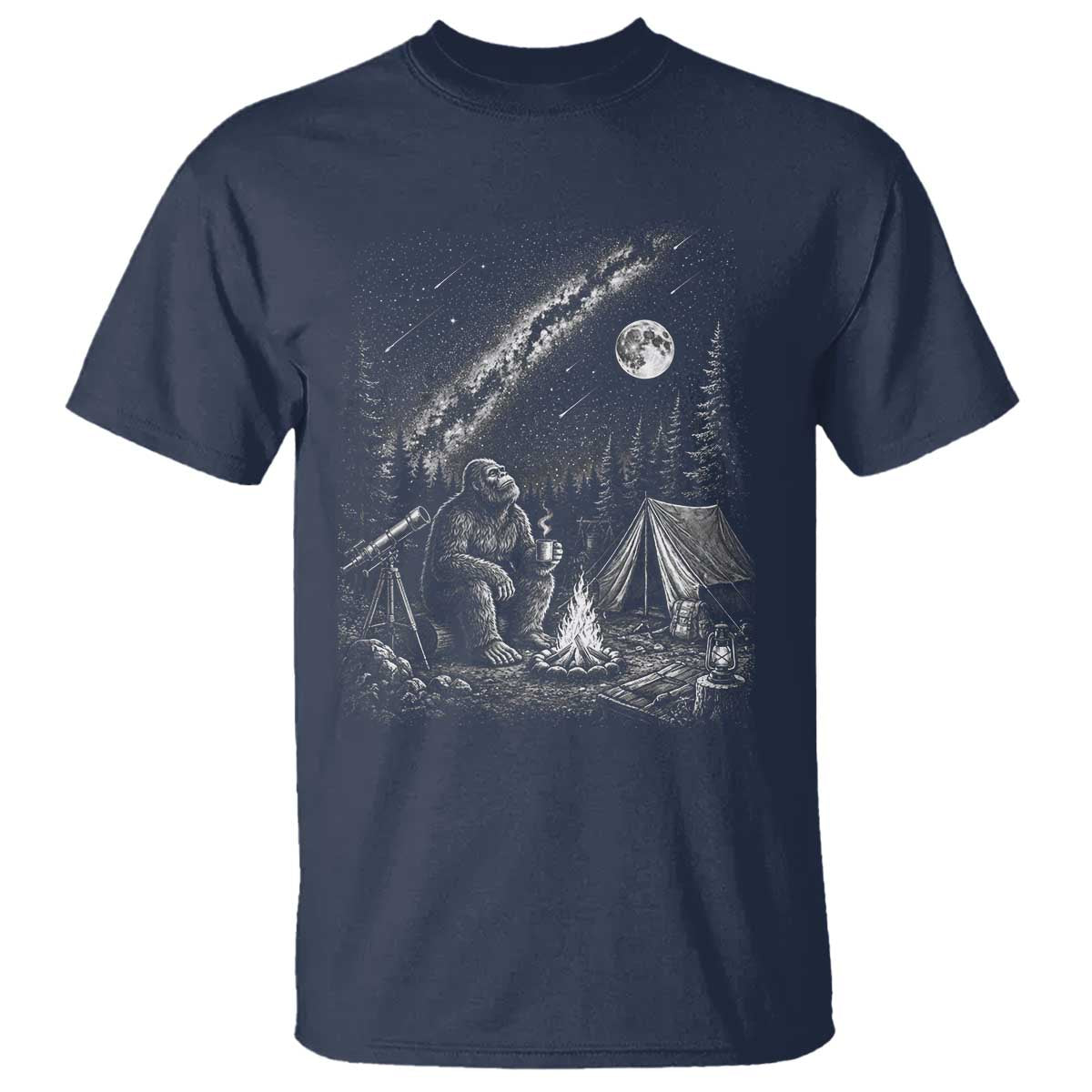 Bigfoot Camping Under Meteor Showers T Shirt Stargazer Gift