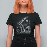 Bigfoot Camping Under Meteor Showers T Shirt For Women Stargazer Gift