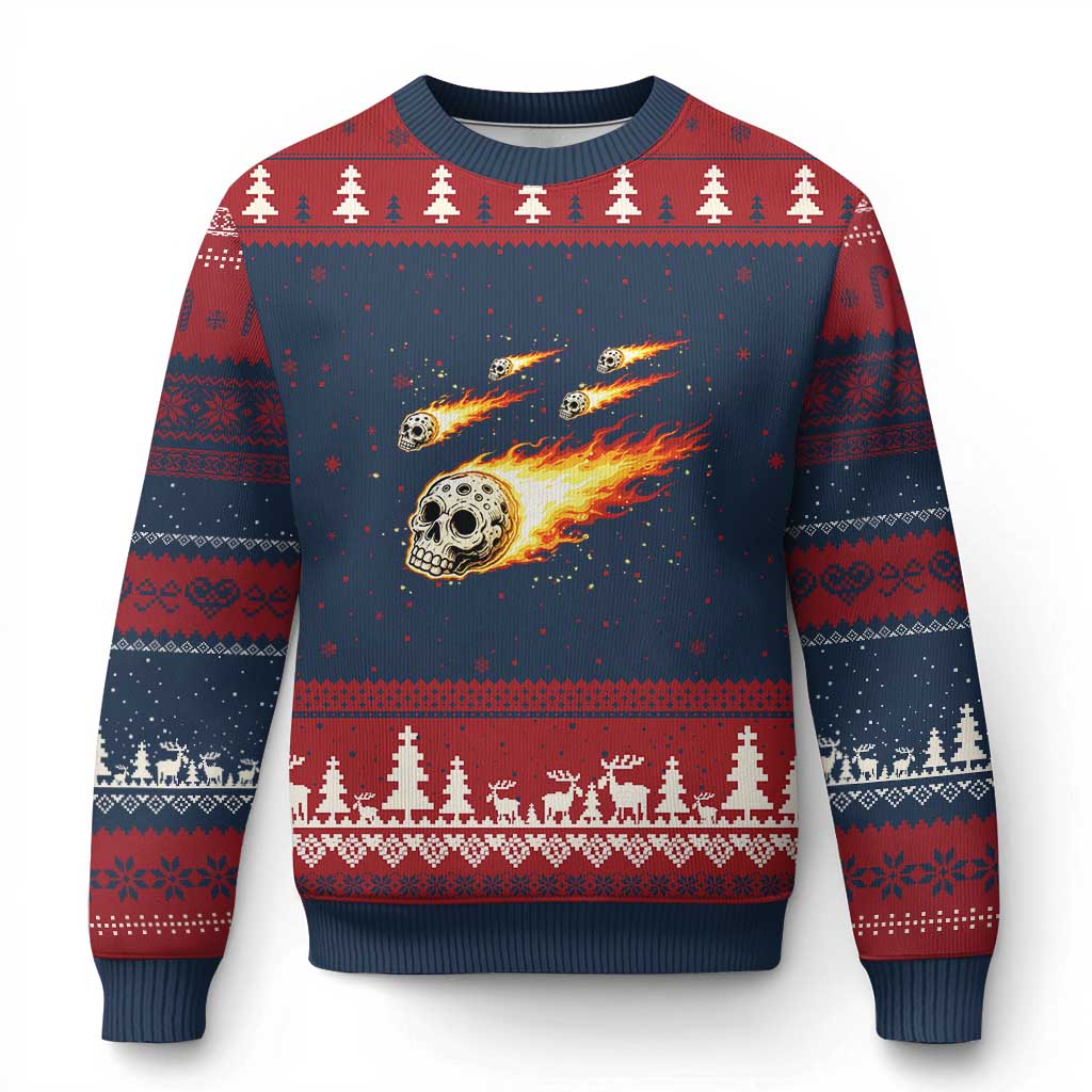 Skull Meteorite Ugly Christmas Sweater Deep Space Asteroid Meteor Shower