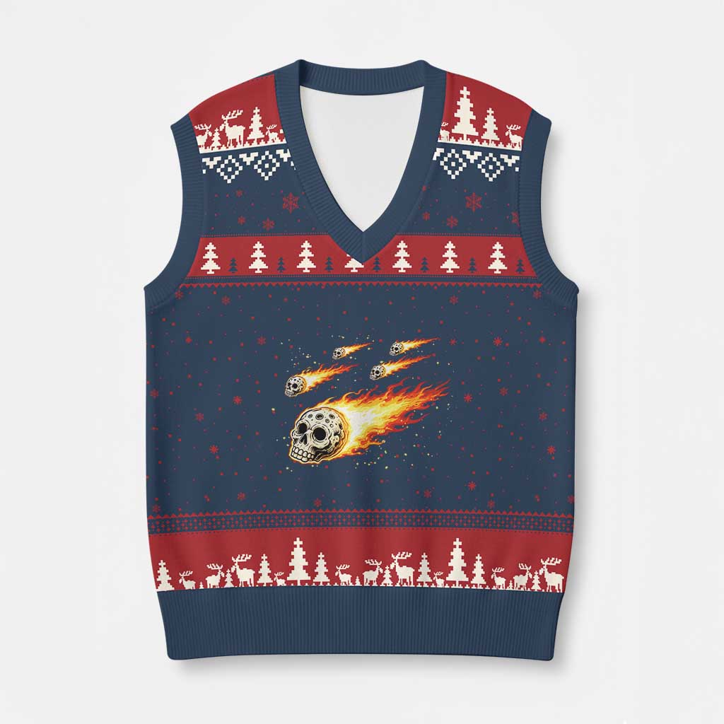 Skull Meteorite V-Neck Knit Sweater Vest Deep Space Asteroid Meteor Shower