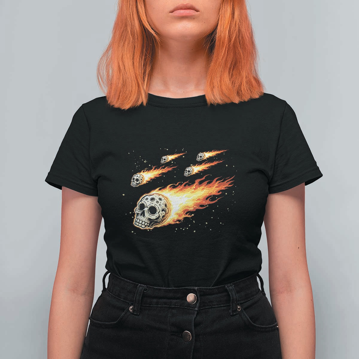 Skull Meteorite T Shirt For Women Deep Space Asteroid Meteor Shower