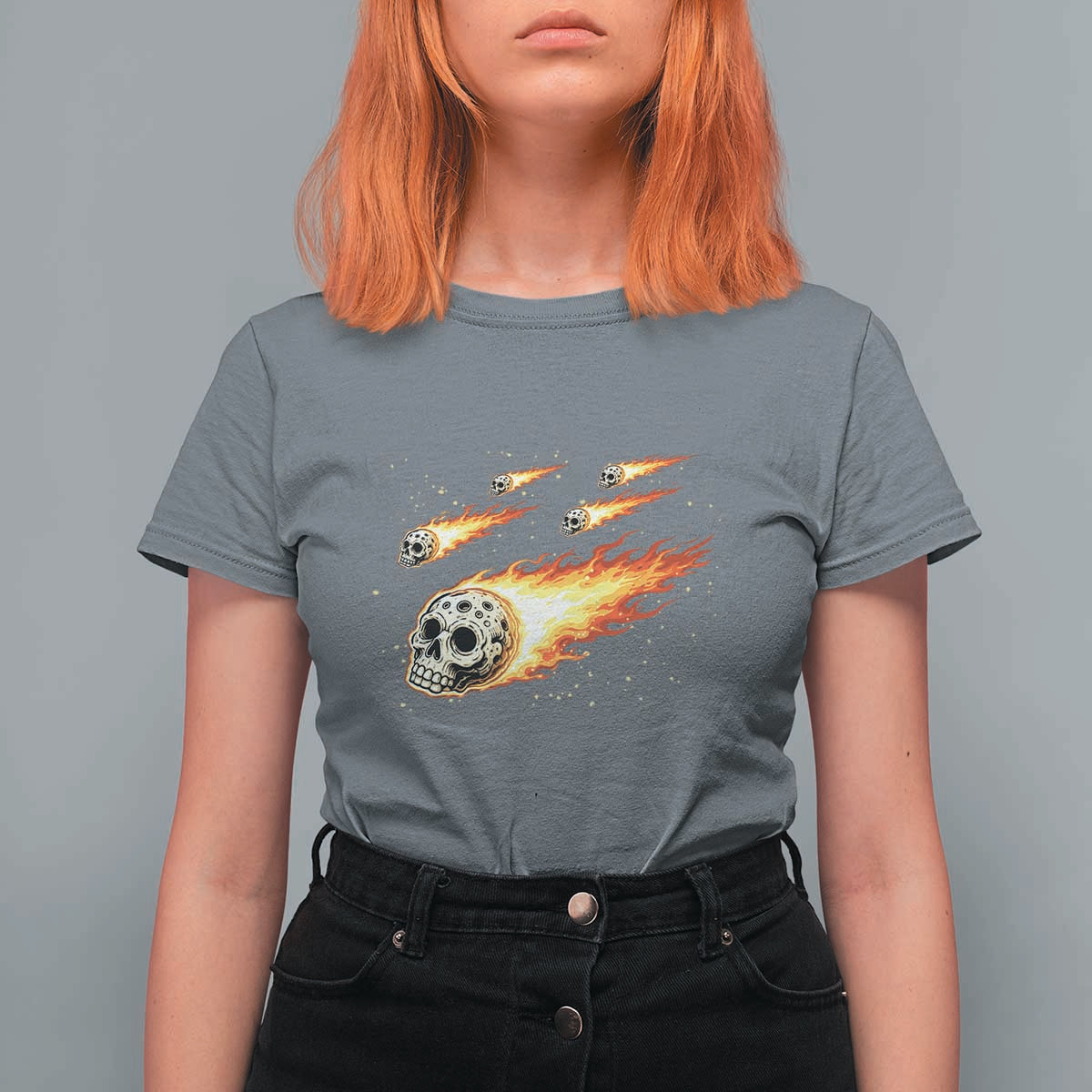 Skull Meteorite T Shirt For Women Deep Space Asteroid Meteor Shower