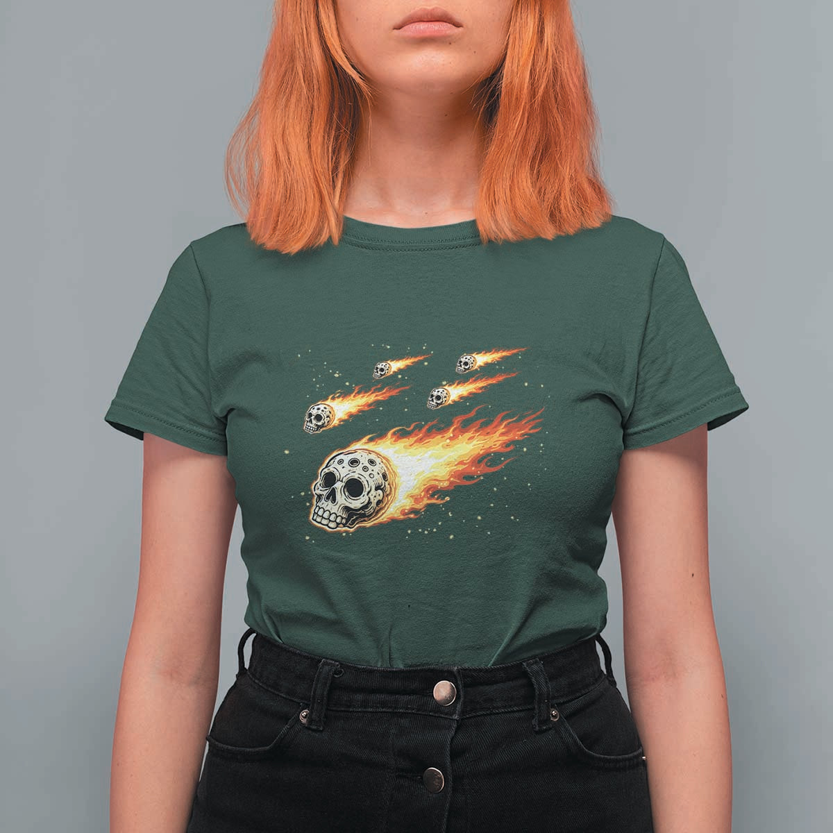 Skull Meteorite T Shirt For Women Deep Space Asteroid Meteor Shower