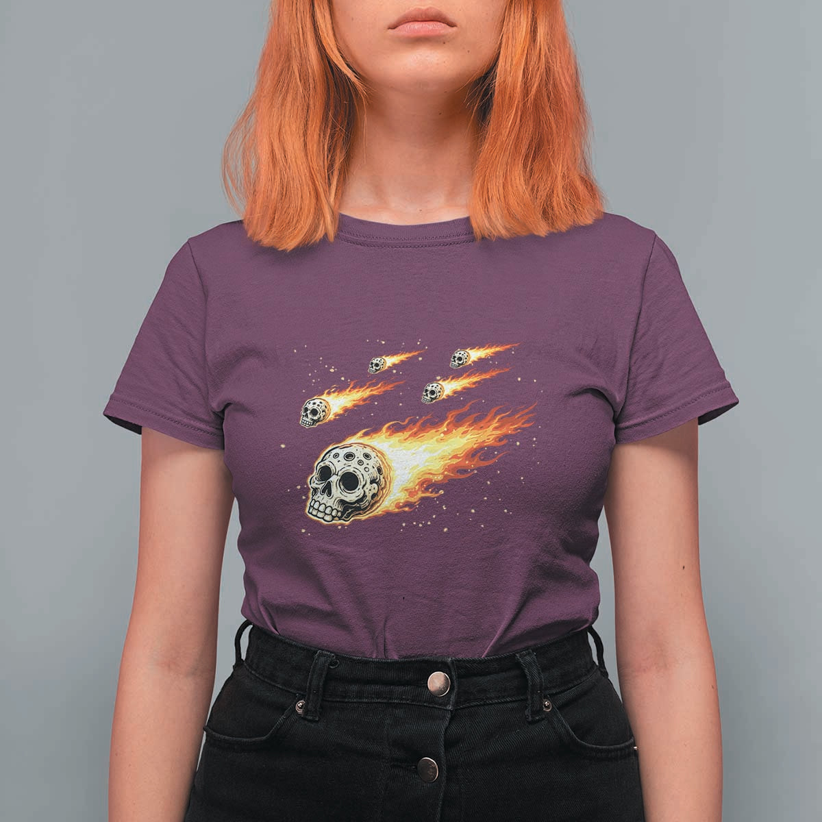 Skull Meteorite T Shirt For Women Deep Space Asteroid Meteor Shower