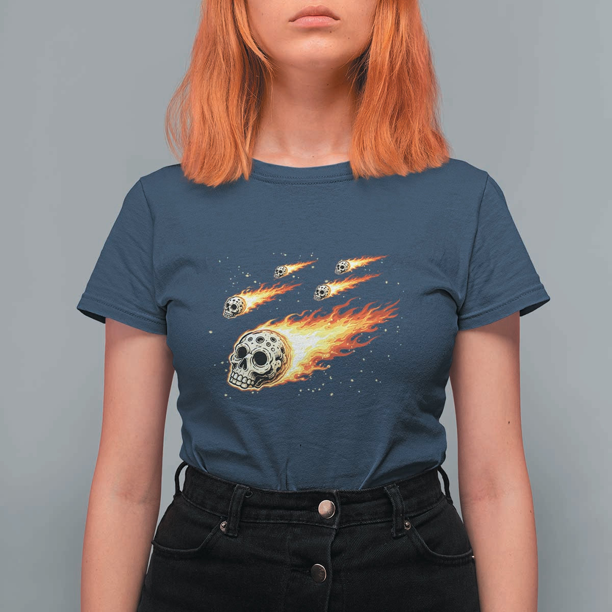 Skull Meteorite T Shirt For Women Deep Space Asteroid Meteor Shower