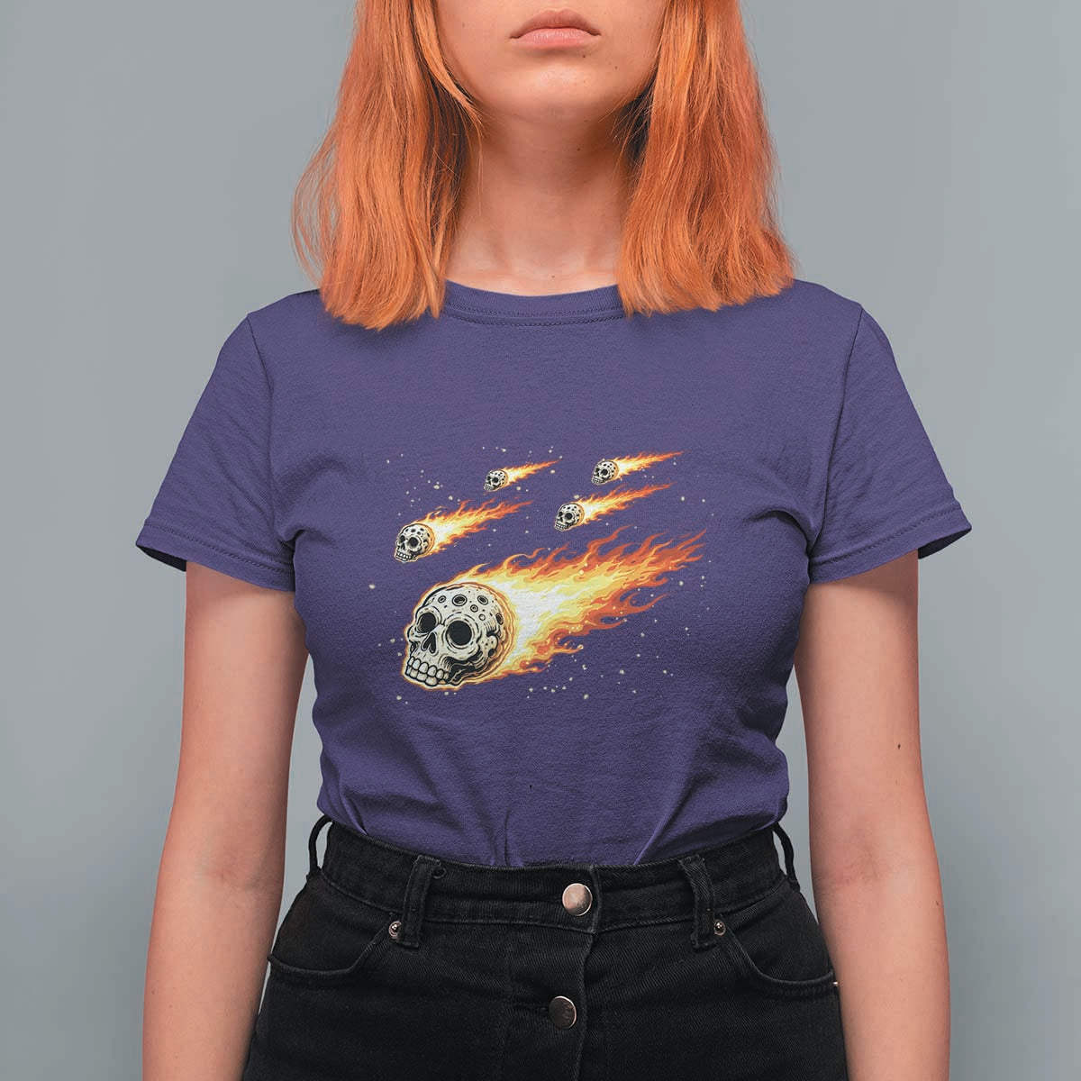Skull Meteorite T Shirt For Women Deep Space Asteroid Meteor Shower