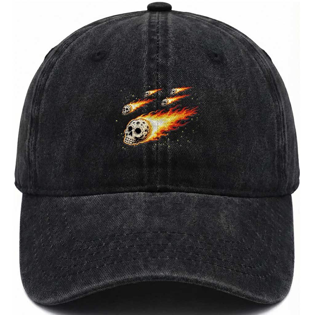 Skull Meteorite Washed Cotton Baseball Cap Deep Space Asteroid Meteor Shower