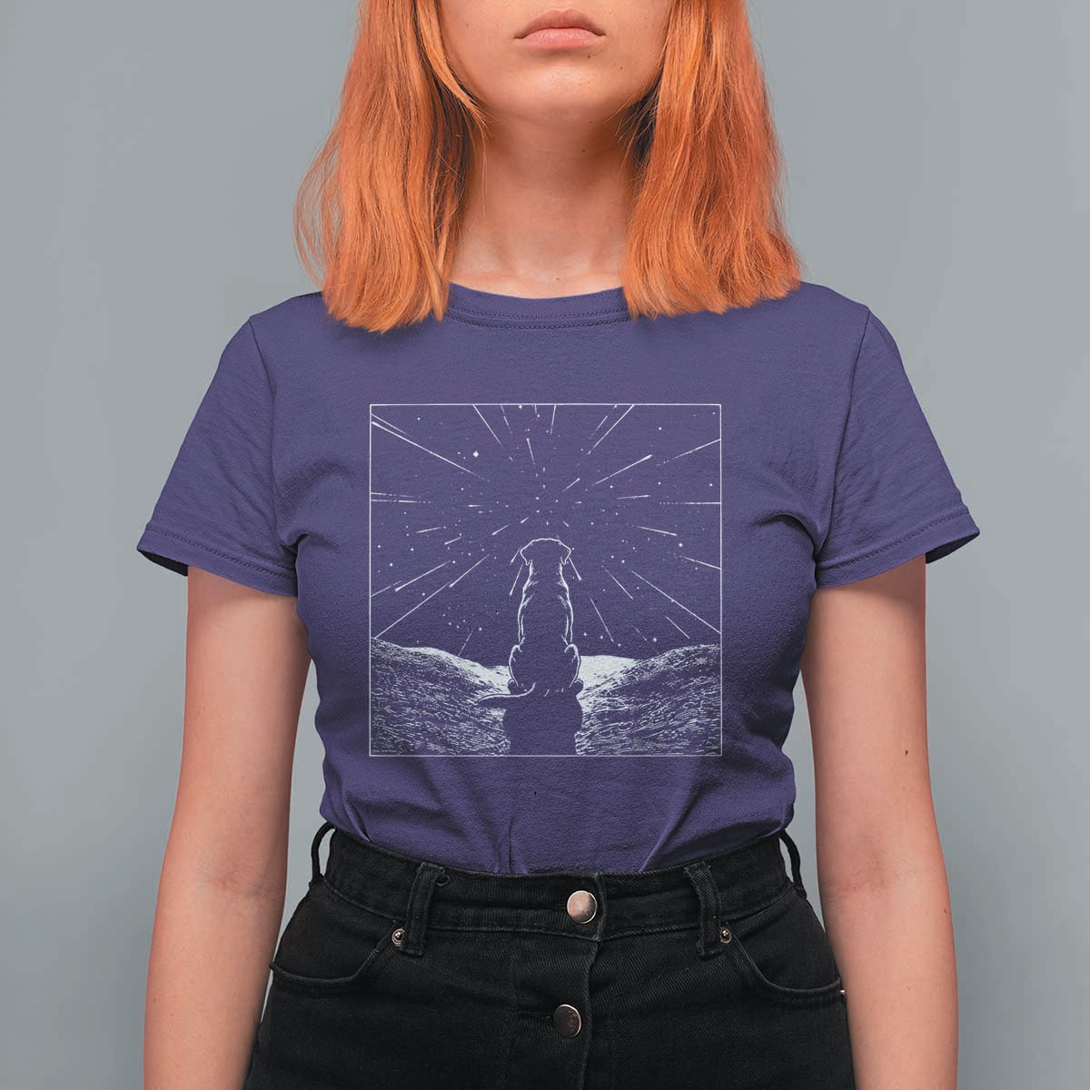 Meteor Shower Science Gift T Shirt For Women Dog Watching Stars