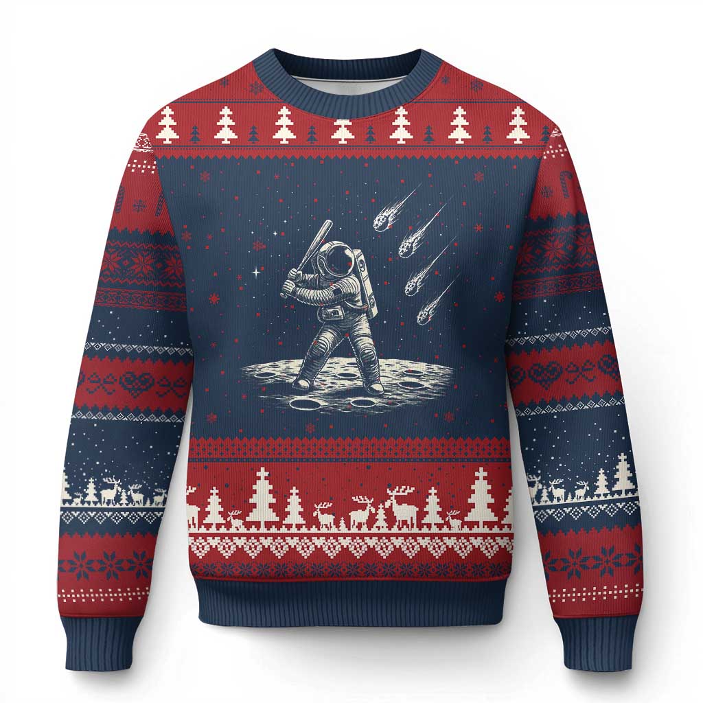 Funny Astronaut Smashing Meteors In Space Ugly Christmas Sweater Astronomy Lover Gift
