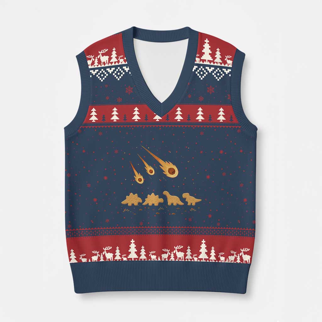 Funny Dino Chicken Nuggets Meteor Shower V-Neck Knit Sweater Vest Food Lover