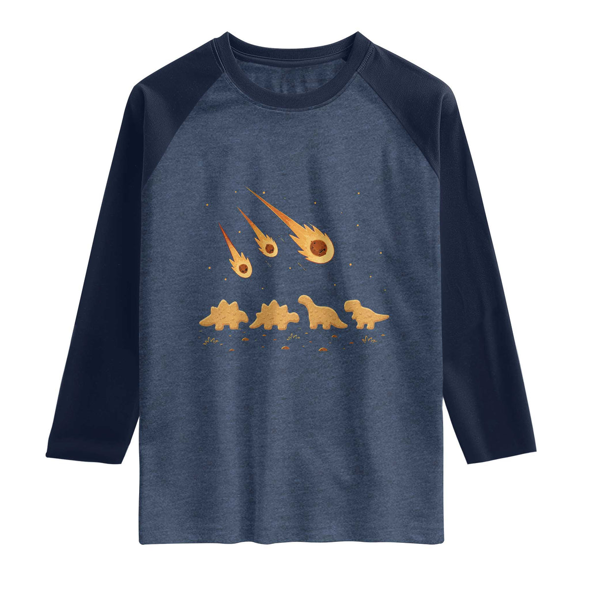 Funny Dino Chicken Nuggets Meteor Shower Raglan Shirt Food Lover