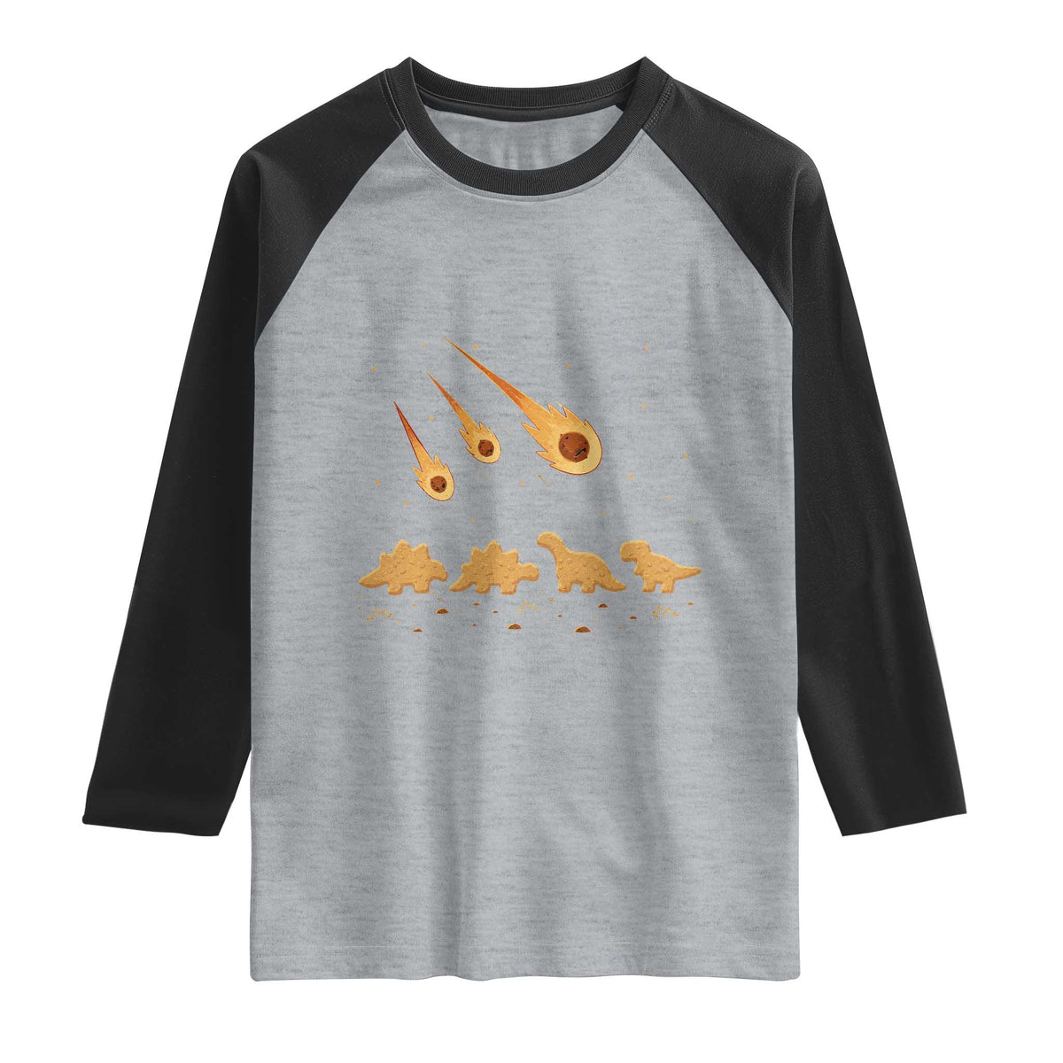 Funny Dino Chicken Nuggets Meteor Shower Raglan Shirt Food Lover