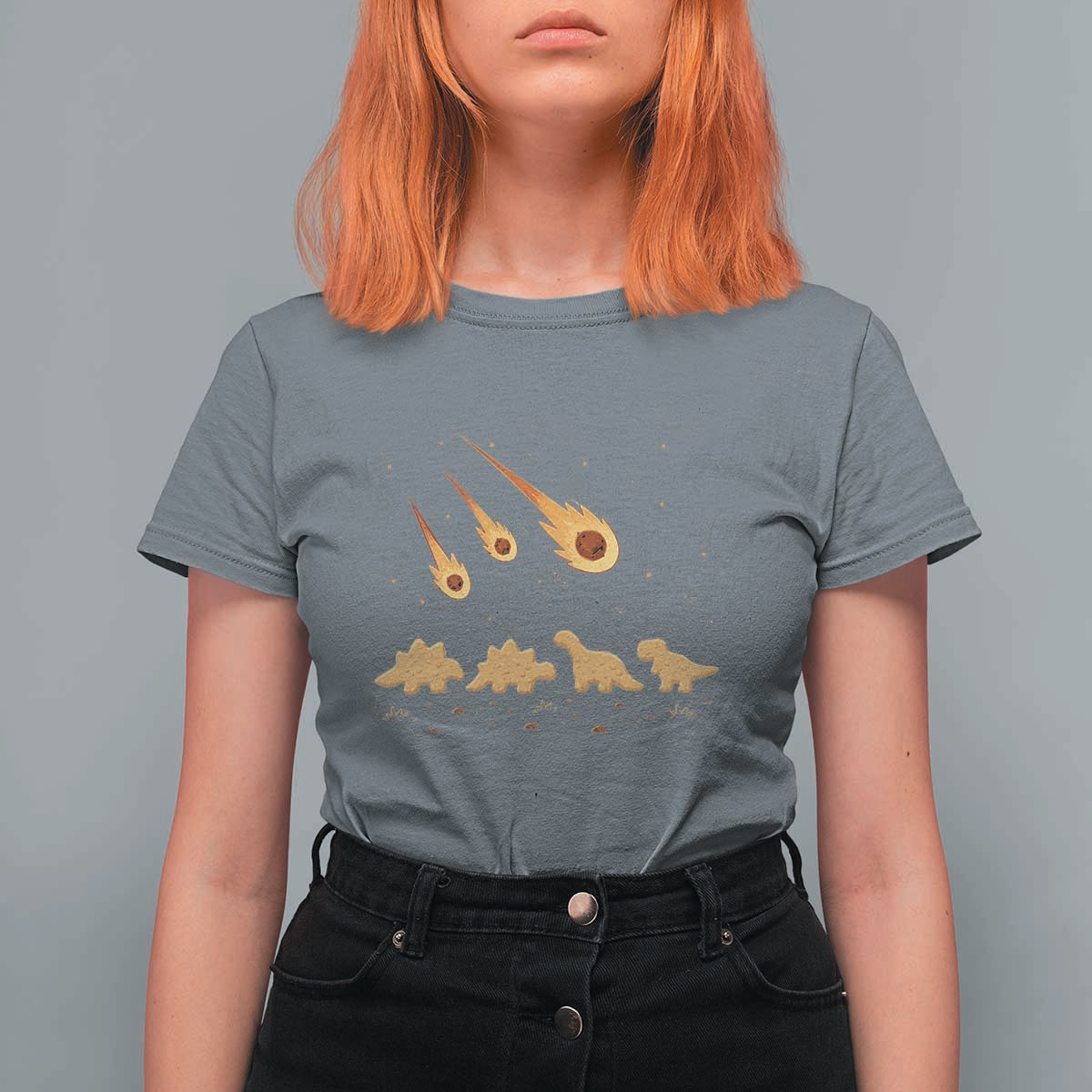 Funny Dino Chicken Nuggets Meteor Shower T Shirt For Women Food Lover