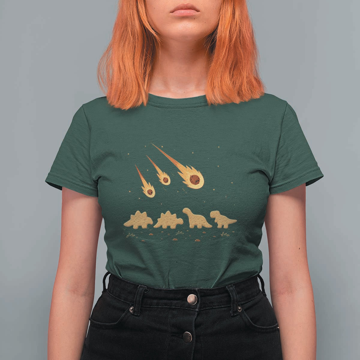 Funny Dino Chicken Nuggets Meteor Shower T Shirt For Women Food Lover