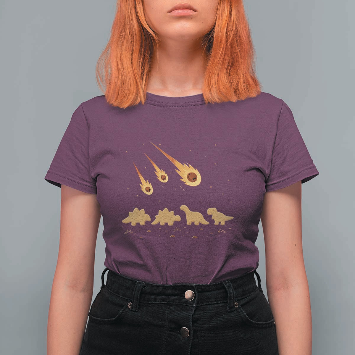 Funny Dino Chicken Nuggets Meteor Shower T Shirt For Women Food Lover