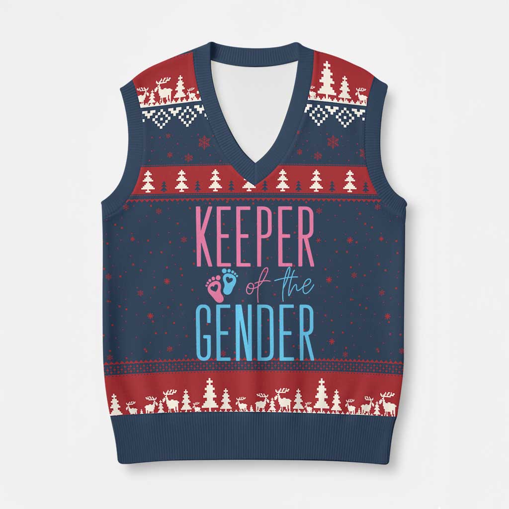 Funny Gender Reveal Party V-Neck Knit Sweater Vest Keeper Of The Gender