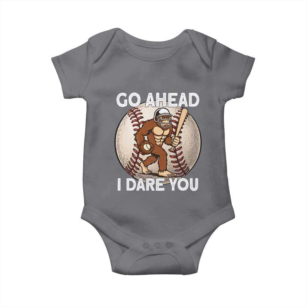 Funny Bigfoot Baseball Catcher Baby Onesie Go Ahead I Dare You Gift - Wonder Print Shop