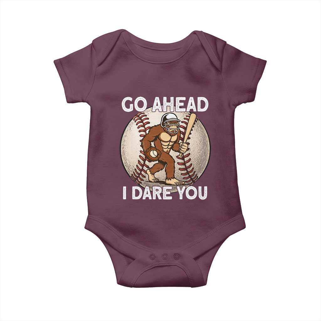 Funny Bigfoot Baseball Catcher Baby Onesie Go Ahead I Dare You Gift - Wonder Print Shop