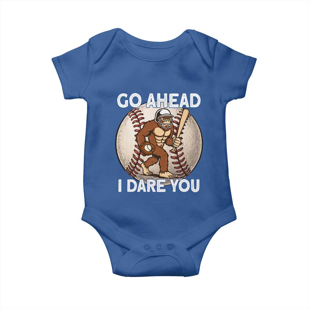 Funny Bigfoot Baseball Catcher Baby Onesie Go Ahead I Dare You Gift - Wonder Print Shop