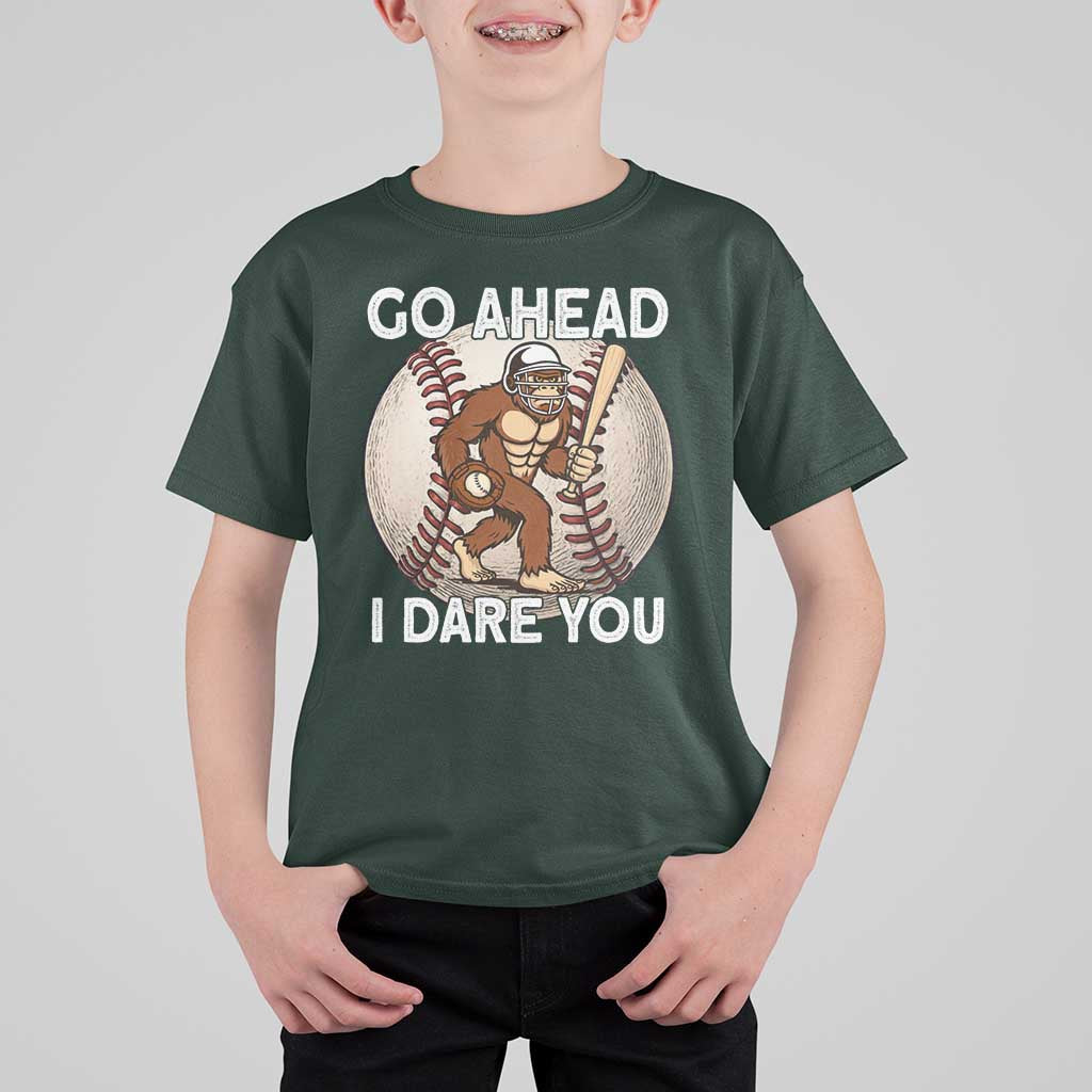 Funny Bigfoot Baseball Catcher T Shirt For Kid Go Ahead I Dare You Gift - Wonder Print Shop