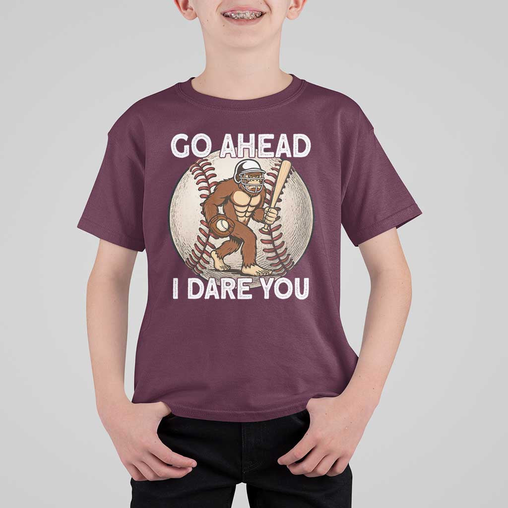 Funny Bigfoot Baseball Catcher T Shirt For Kid Go Ahead I Dare You Gift - Wonder Print Shop