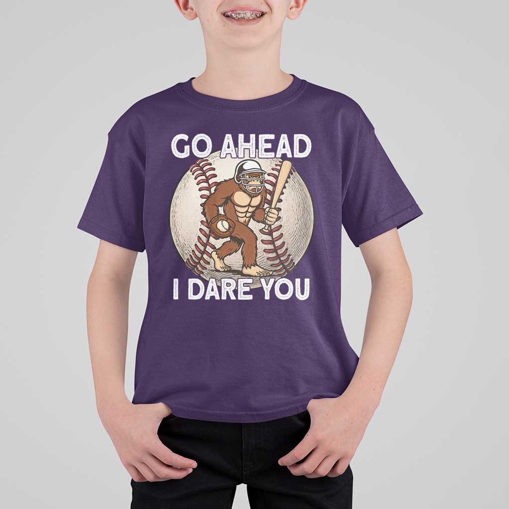 Funny Bigfoot Baseball Catcher T Shirt For Kid Go Ahead I Dare You Gift - Wonder Print Shop