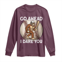 Funny Bigfoot Baseball Catcher Long Sleeve Shirt Go Ahead I Dare You Gift - Wonder Print Shop