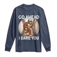 Funny Bigfoot Baseball Catcher Long Sleeve Shirt Go Ahead I Dare You Gift - Wonder Print Shop