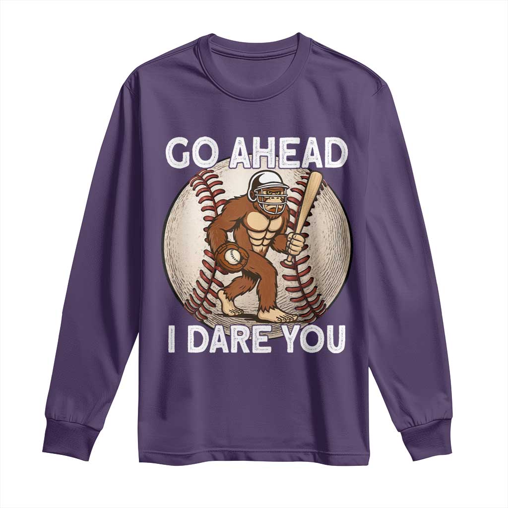 Funny Bigfoot Baseball Catcher Long Sleeve Shirt Go Ahead I Dare You Gift - Wonder Print Shop