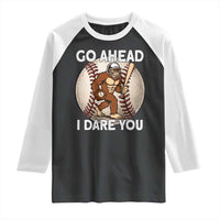 Funny Bigfoot Baseball Catcher Raglan Shirt Go Ahead I Dare You Gift - Wonder Print Shop