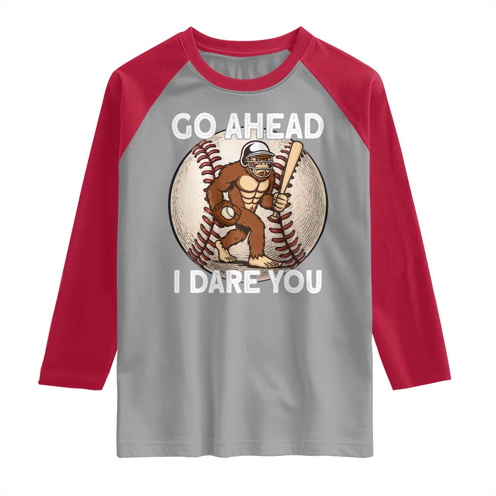 Funny Bigfoot Baseball Catcher Raglan Shirt Go Ahead I Dare You Gift - Wonder Print Shop