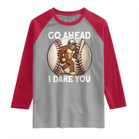 Funny Bigfoot Baseball Catcher Raglan Shirt Go Ahead I Dare You Gift - Wonder Print Shop