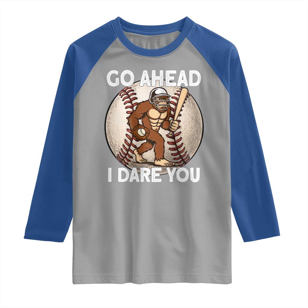 Funny Bigfoot Baseball Catcher Raglan Shirt Go Ahead I Dare You Gift - Wonder Print Shop