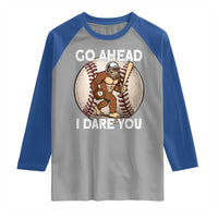 Funny Bigfoot Baseball Catcher Raglan Shirt Go Ahead I Dare You Gift - Wonder Print Shop