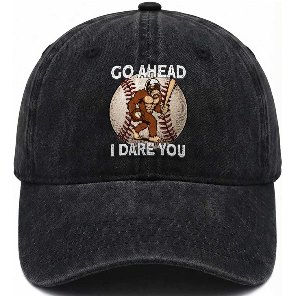Funny Bigfoot Baseball Catcher Washed Cotton Baseball Cap Go Ahead I Dare You Gift