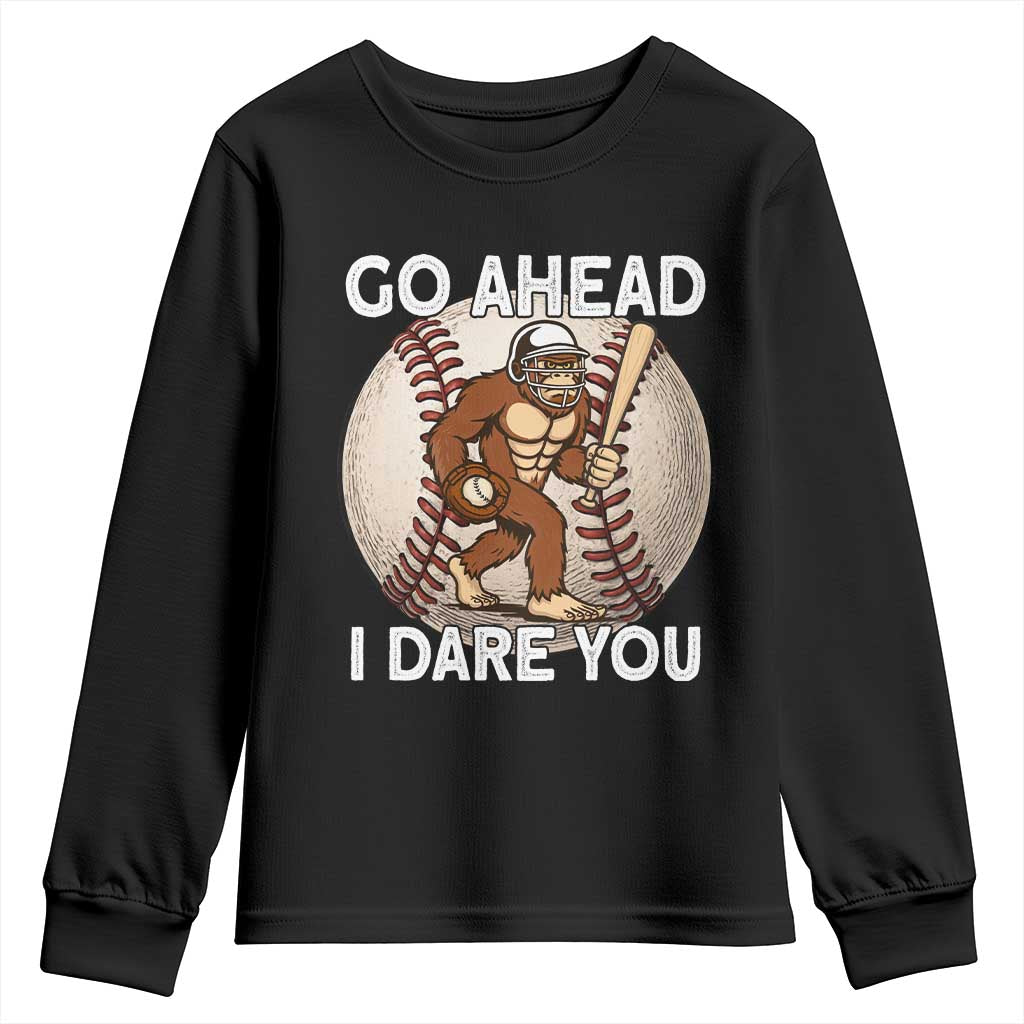 Funny Bigfoot Baseball Catcher Youth Sweatshirt Go Ahead I Dare You Gift - Wonder Print Shop