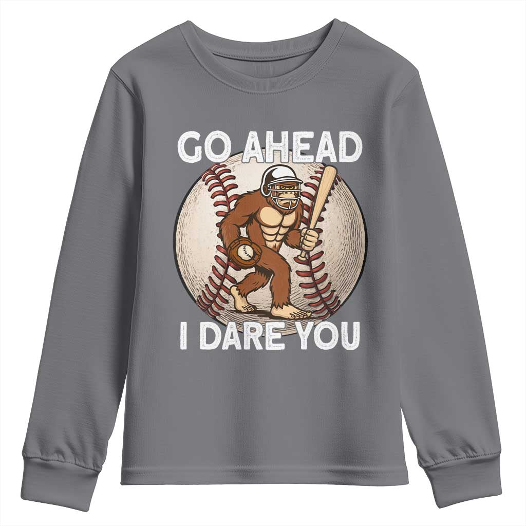Funny Bigfoot Baseball Catcher Youth Sweatshirt Go Ahead I Dare You Gift - Wonder Print Shop