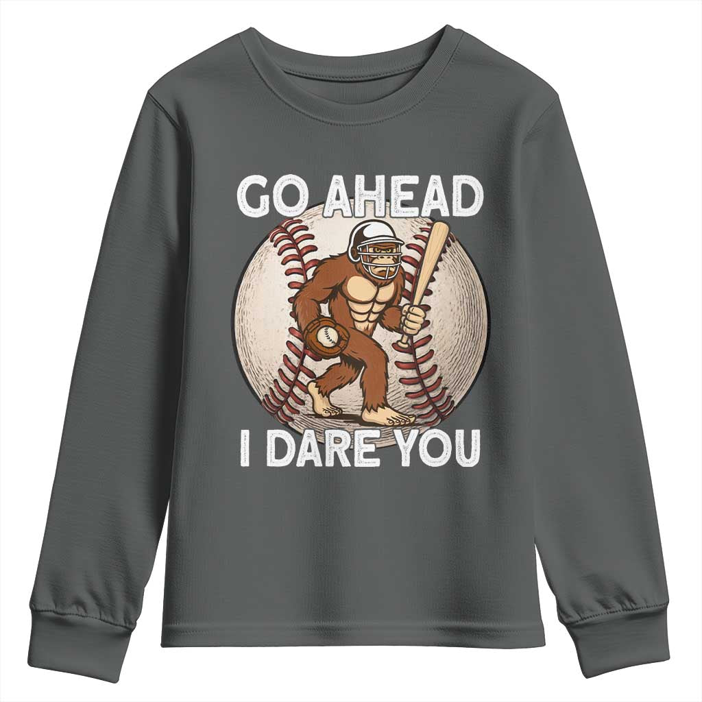 Funny Bigfoot Baseball Catcher Youth Sweatshirt Go Ahead I Dare You Gift - Wonder Print Shop