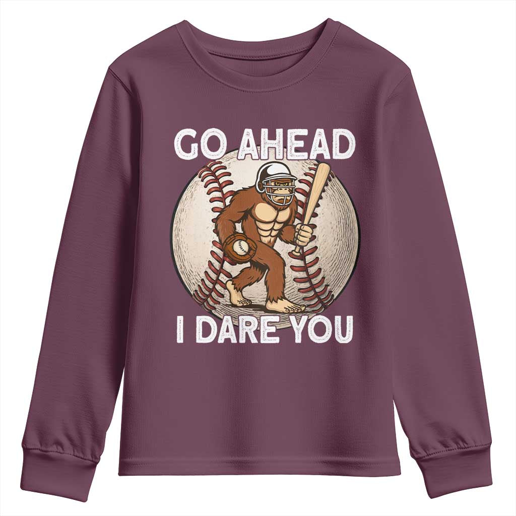 Funny Bigfoot Baseball Catcher Youth Sweatshirt Go Ahead I Dare You Gift - Wonder Print Shop