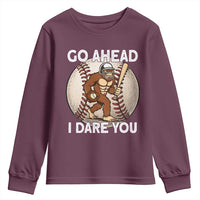 Funny Bigfoot Baseball Catcher Youth Sweatshirt Go Ahead I Dare You Gift - Wonder Print Shop