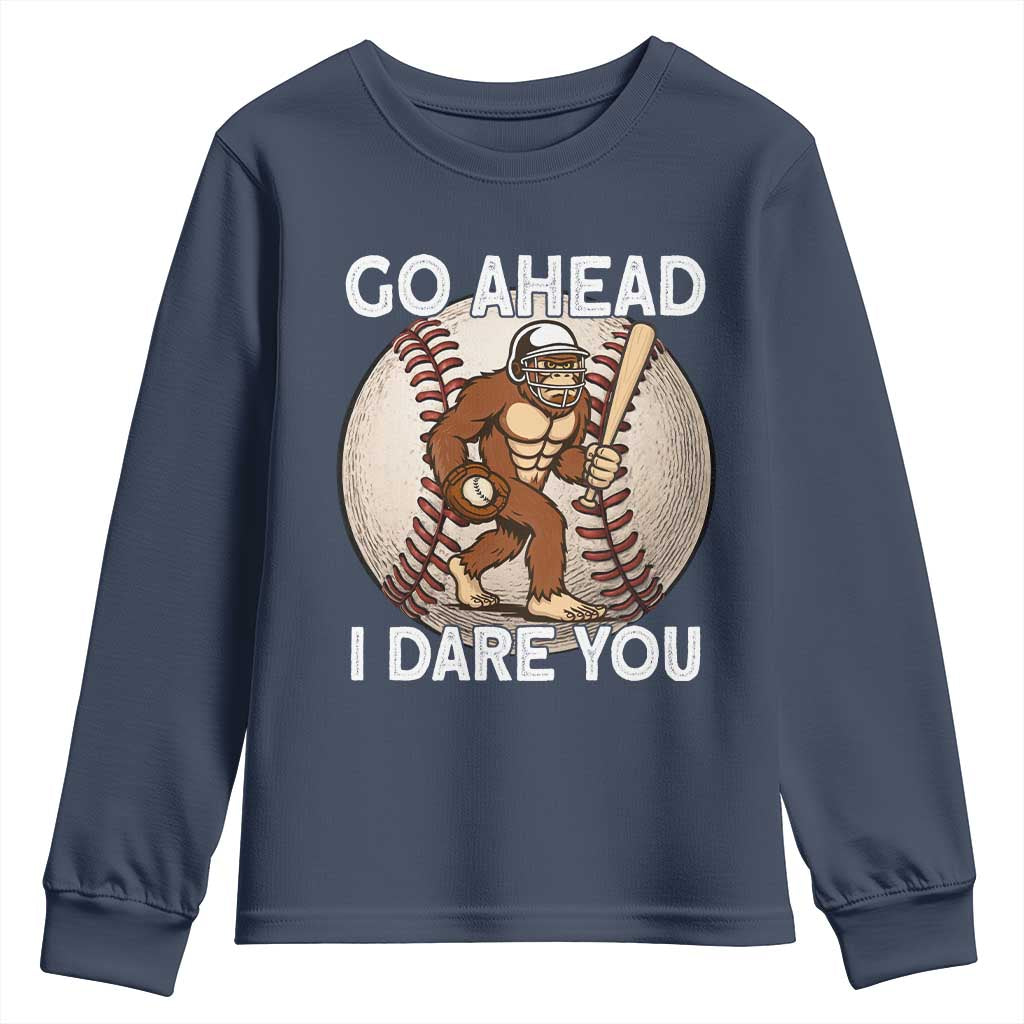 Funny Bigfoot Baseball Catcher Youth Sweatshirt Go Ahead I Dare You Gift - Wonder Print Shop