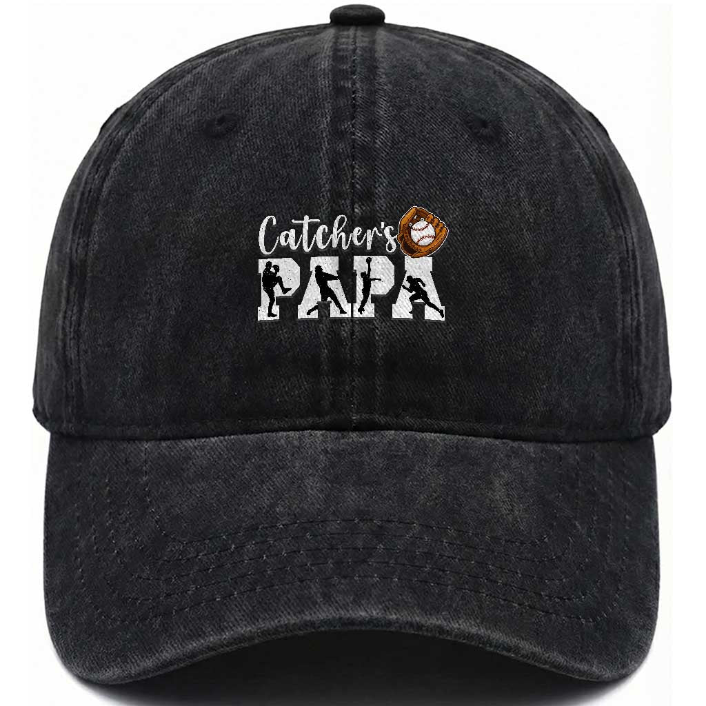 Catchers Papa Washed Cotton Baseball Cap Funny Gift For Catcher Player