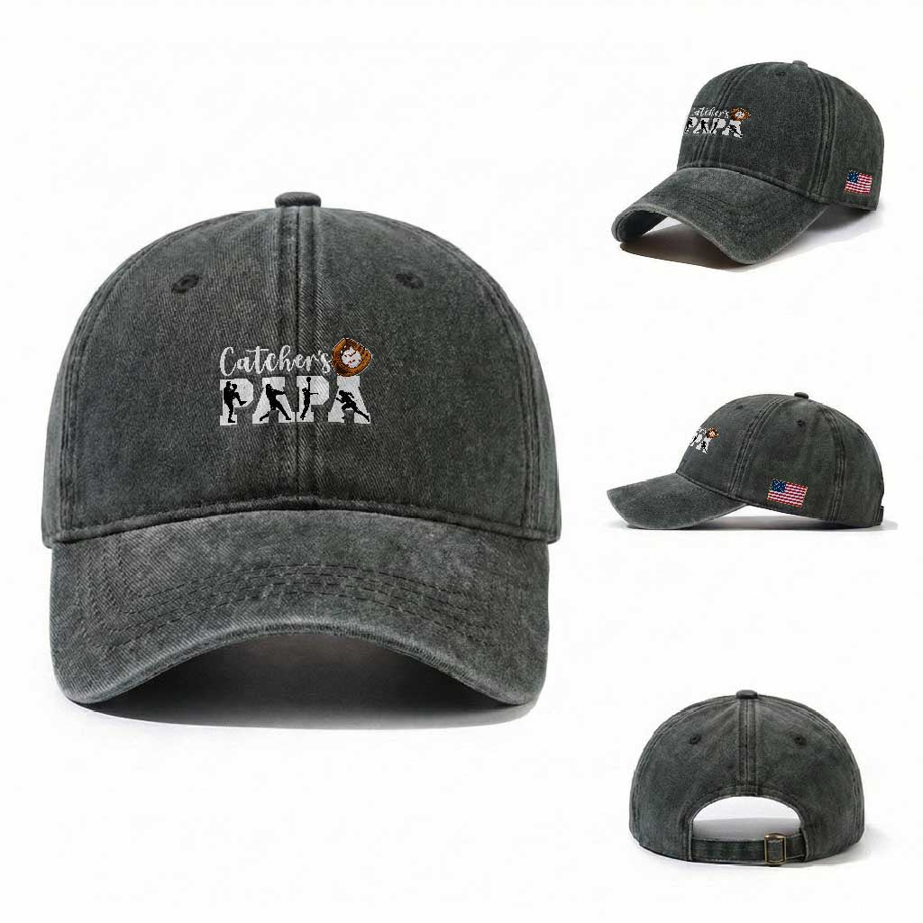 Catchers Papa Washed Cotton Baseball Cap Funny Gift For Catcher Player