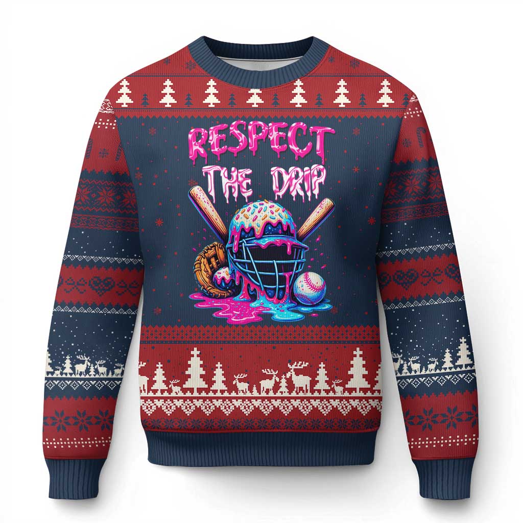 Funny Respect The Drip Baseball Mask Ugly Christmas Sweater Sports Lover
