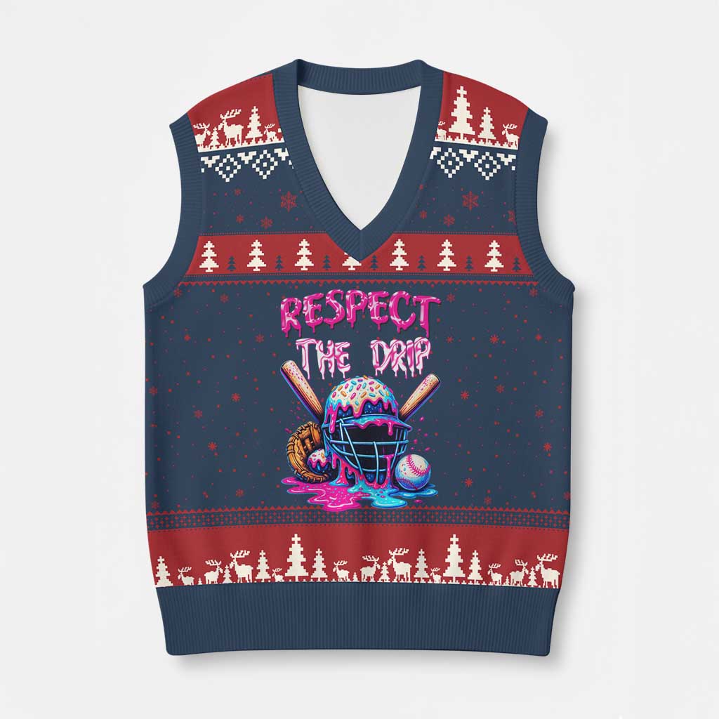 Funny Respect The Drip Baseball Mask V-Neck Knit Sweater Vest Sports Lover